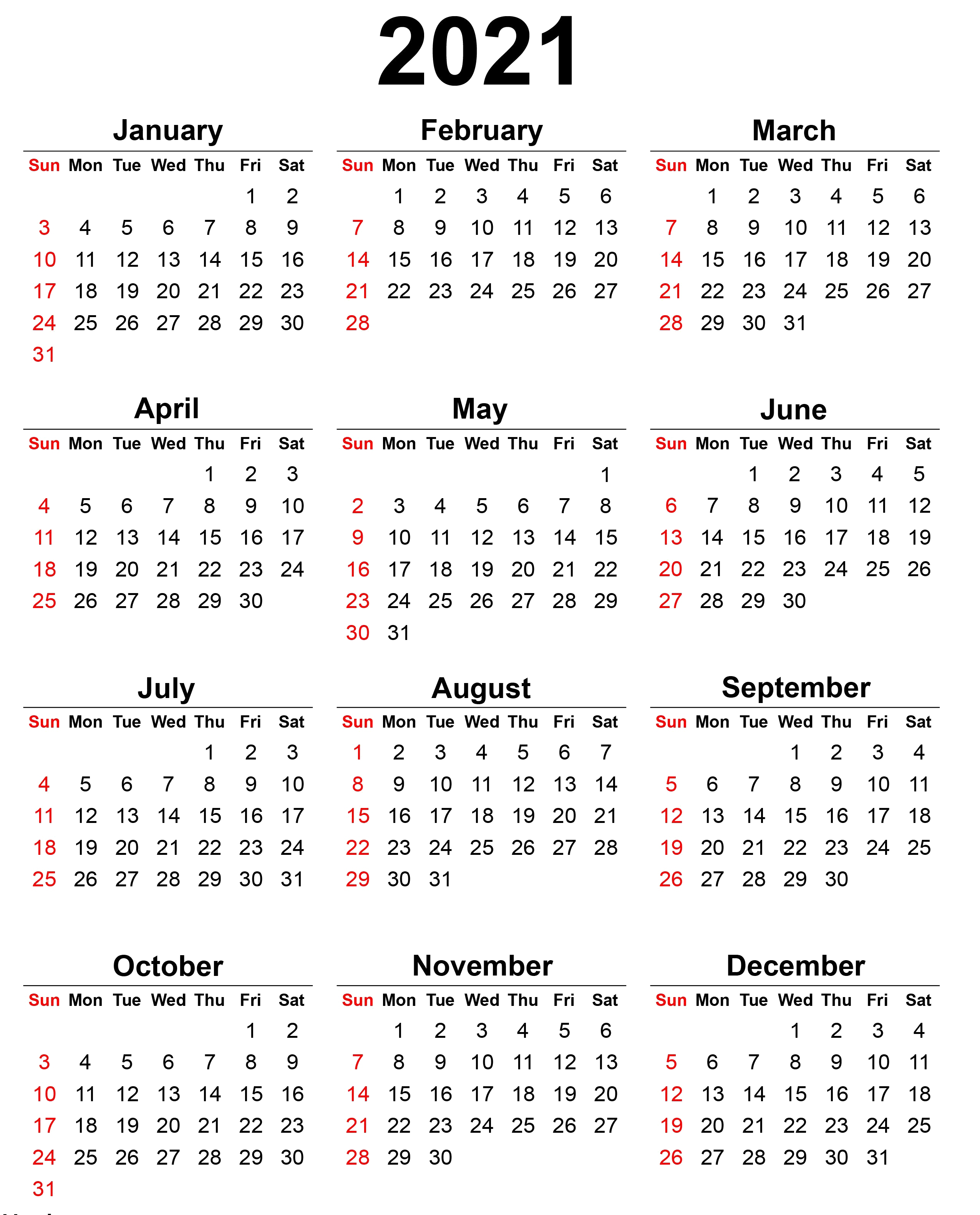 2021 Calendar