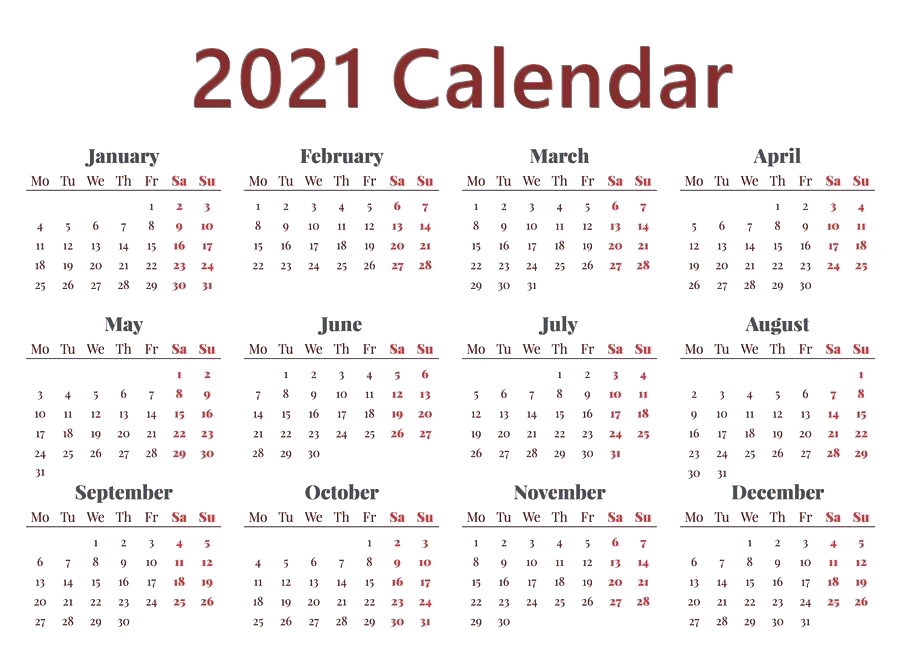 calendar 2021 transparent background #41244