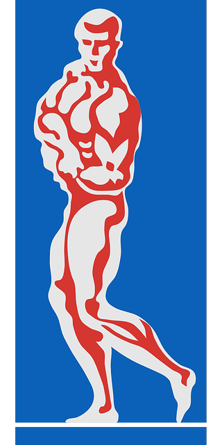 body building man red drawing on blue background #29107