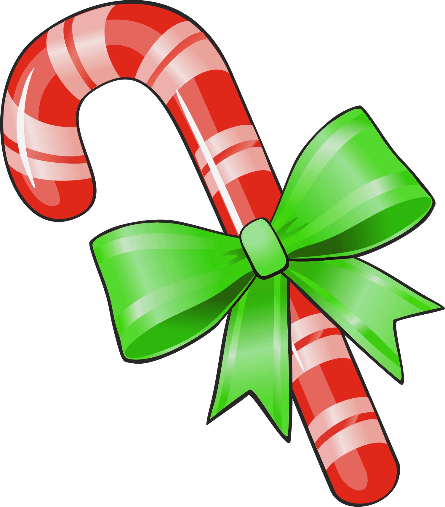 transparent christmas candy cane with green bow png #35328