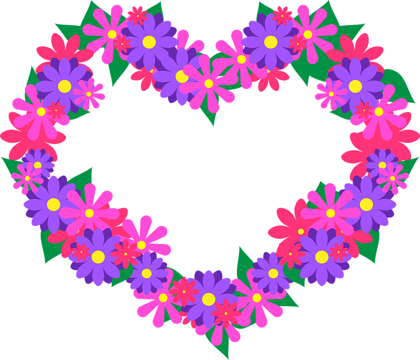 Imagens transparentes de coração maravilhoso com flores cor de rosa 40582