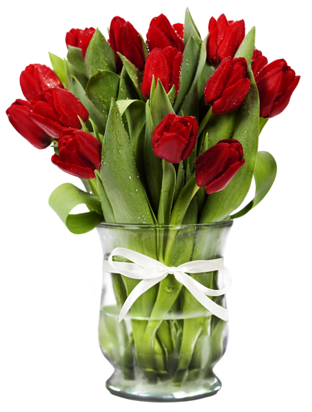 flower vase, transparent vase with red tulips #28600