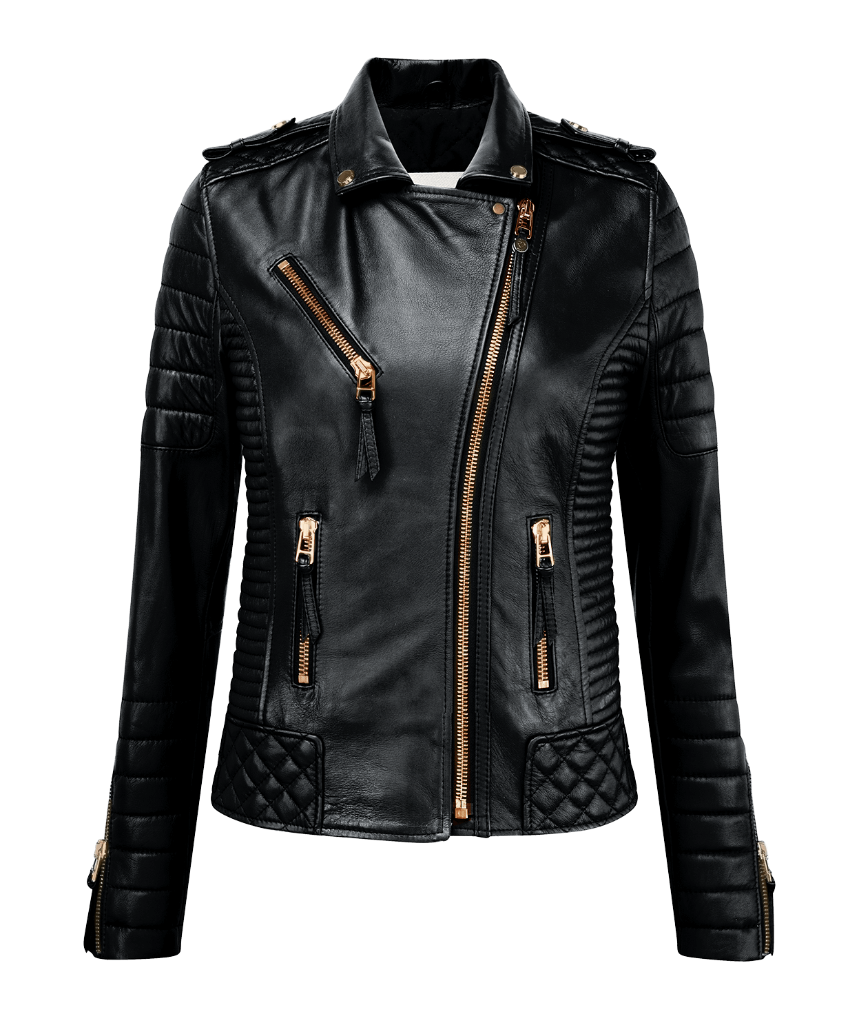 jet gloss black quilted moto lambskin leather jacket zakiahwears 30498