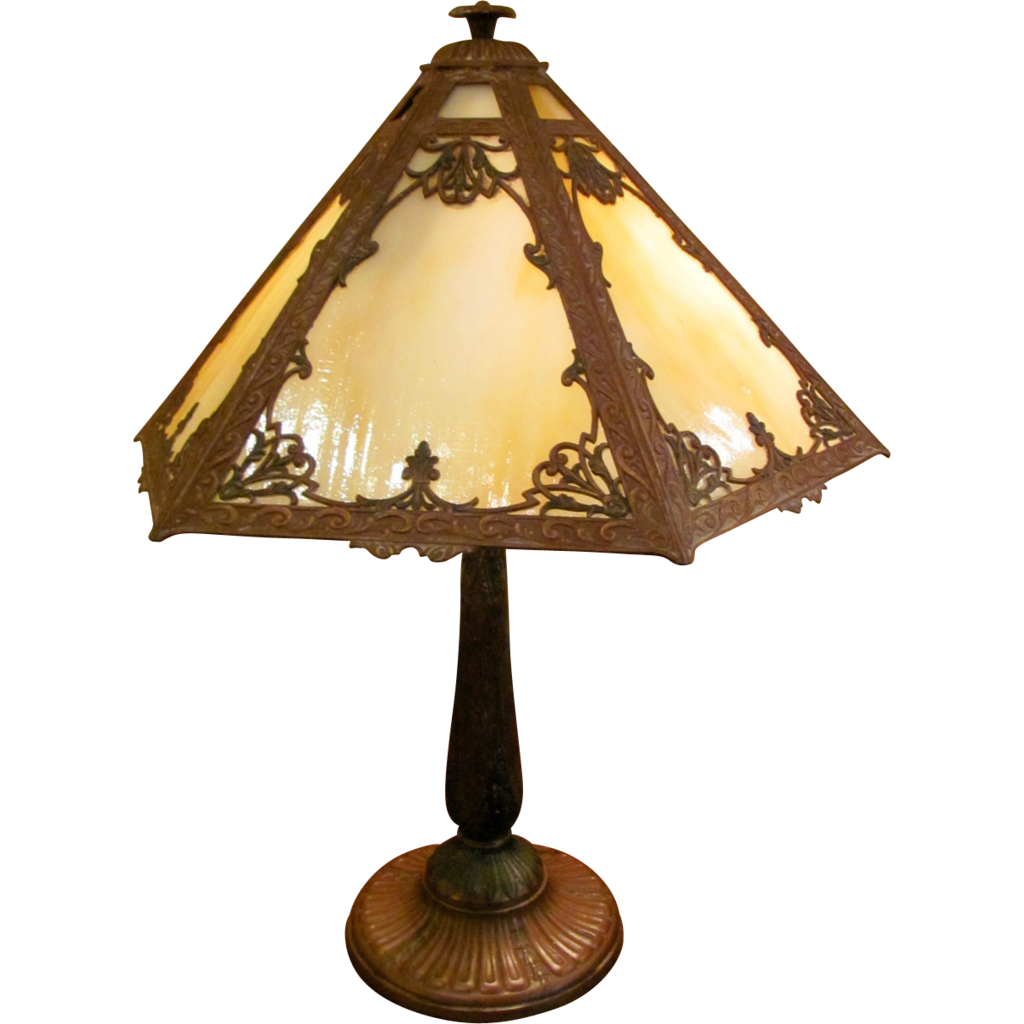 antique caramel slag glass panel table lamp circa #35124
