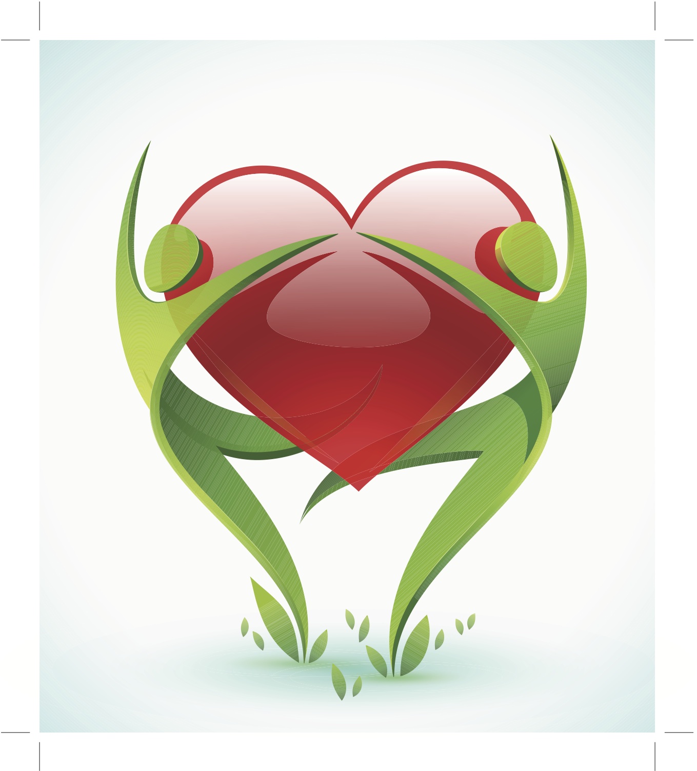 couple of people holding a red heart surrounded by green leaves png #650