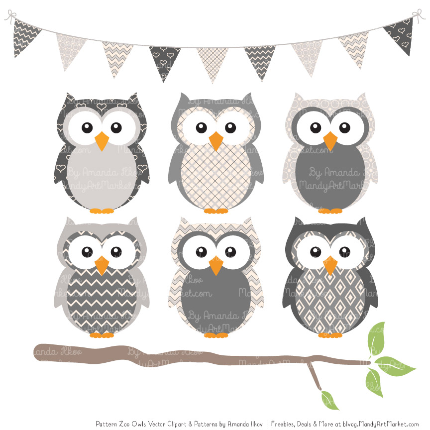 grey patterned owl clipart patterns #31653