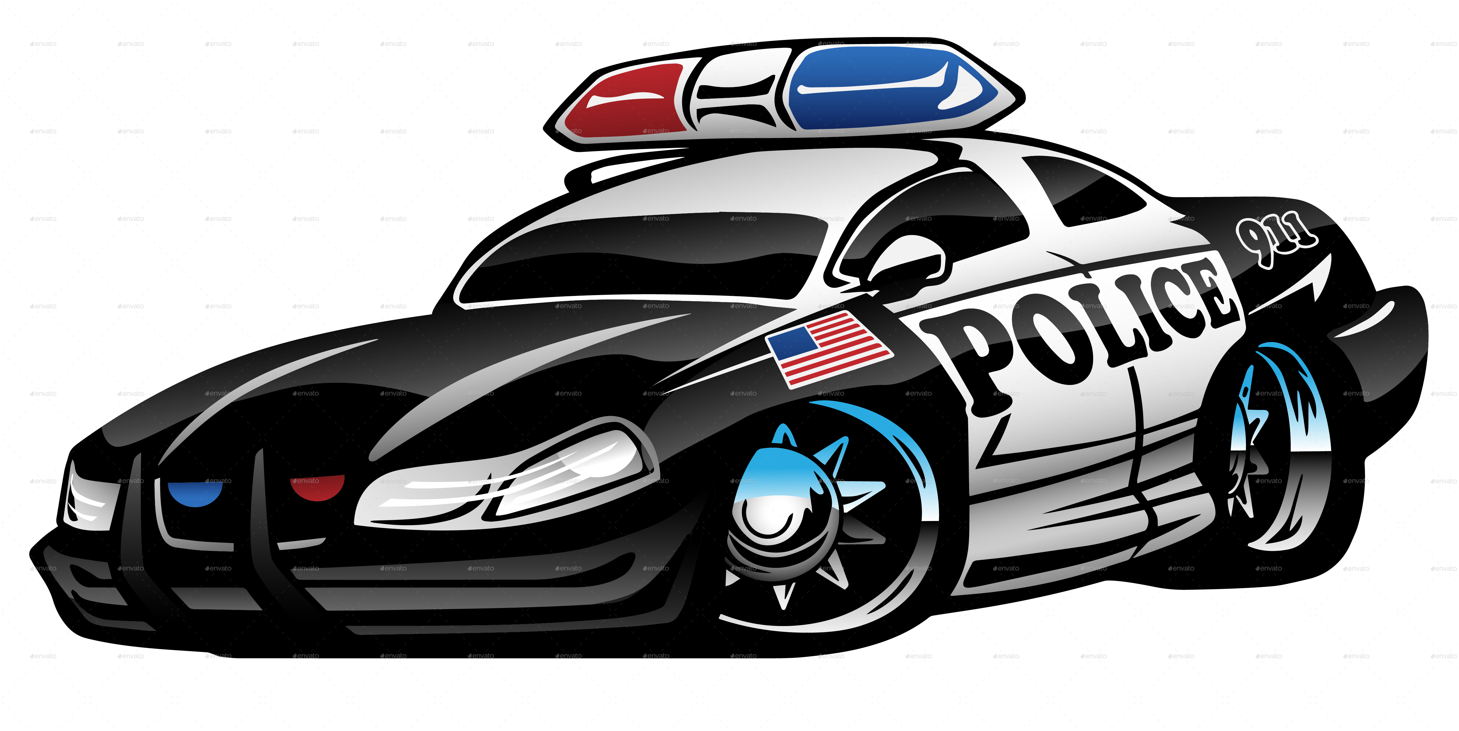 police car, police muscle car cartoon jeffhobrath graphicriver #23913