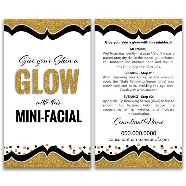 mini facial glow card, gold, black, white rodan and fields png logo #5655