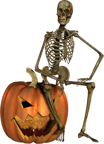 skeleton stand on halloween pumpkin png image #24779