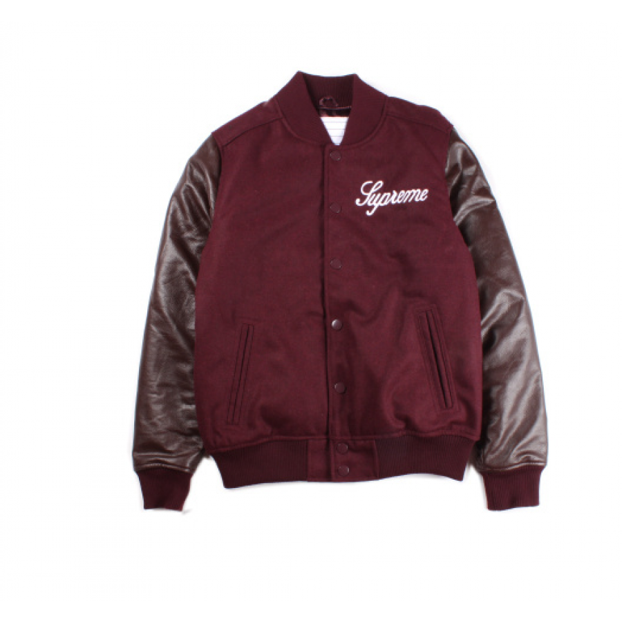 supreme logo button jacket maroon #27030