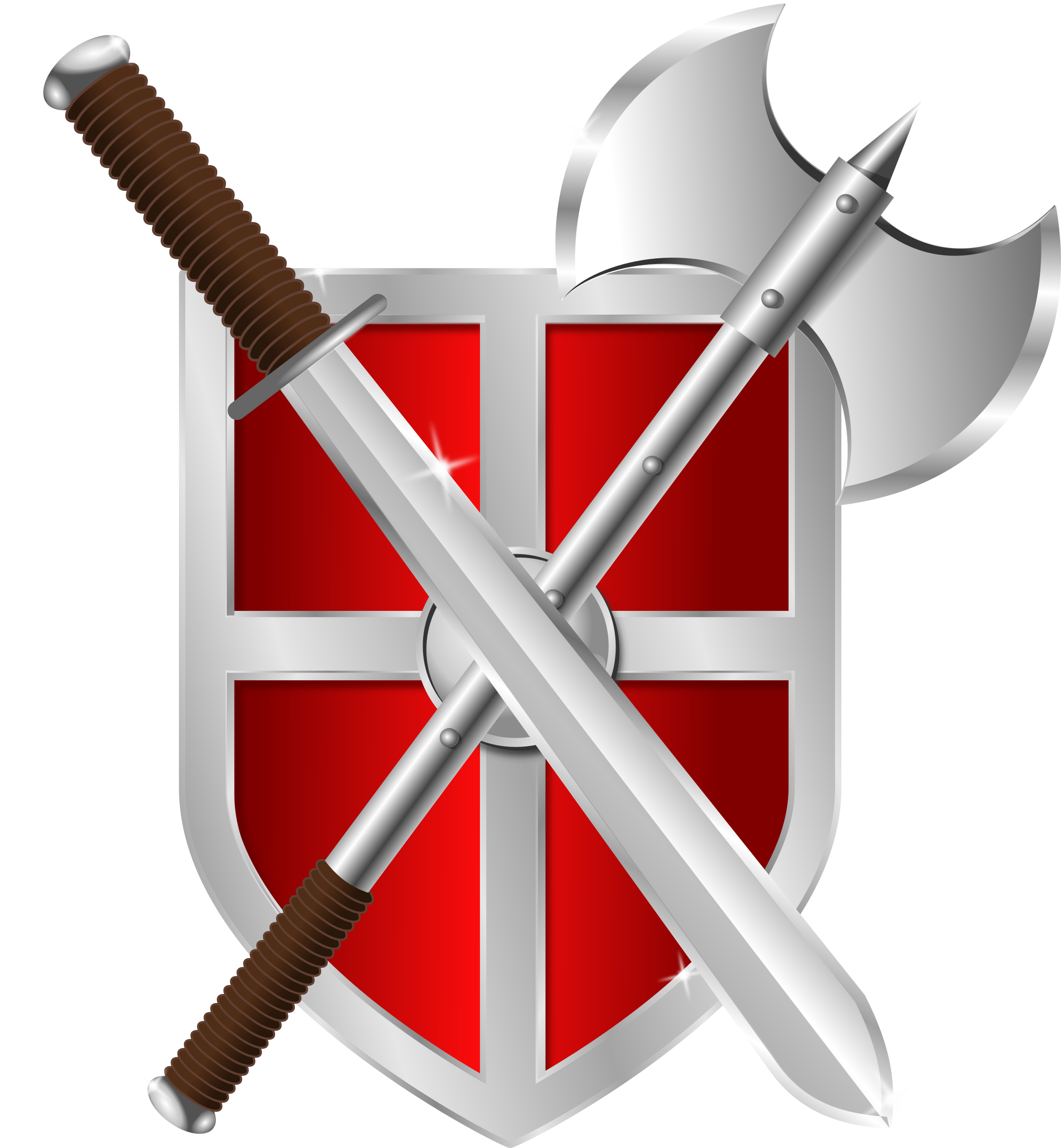 red shield with sword and battleaxe png image #14610