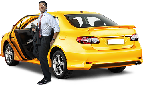 yellow toyota taxi with businessman png #26021