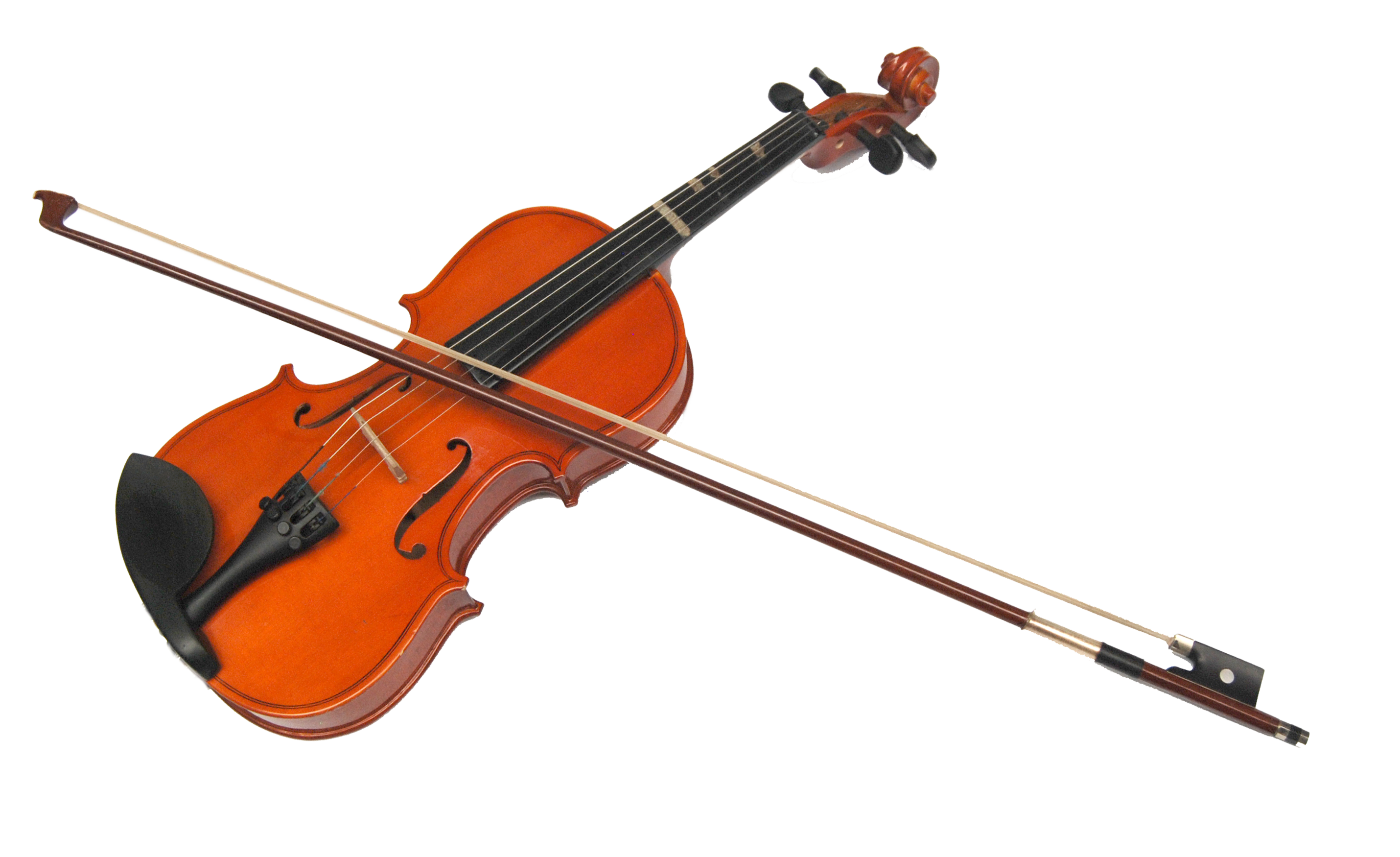 wooden inlaid violin with bow png #29918