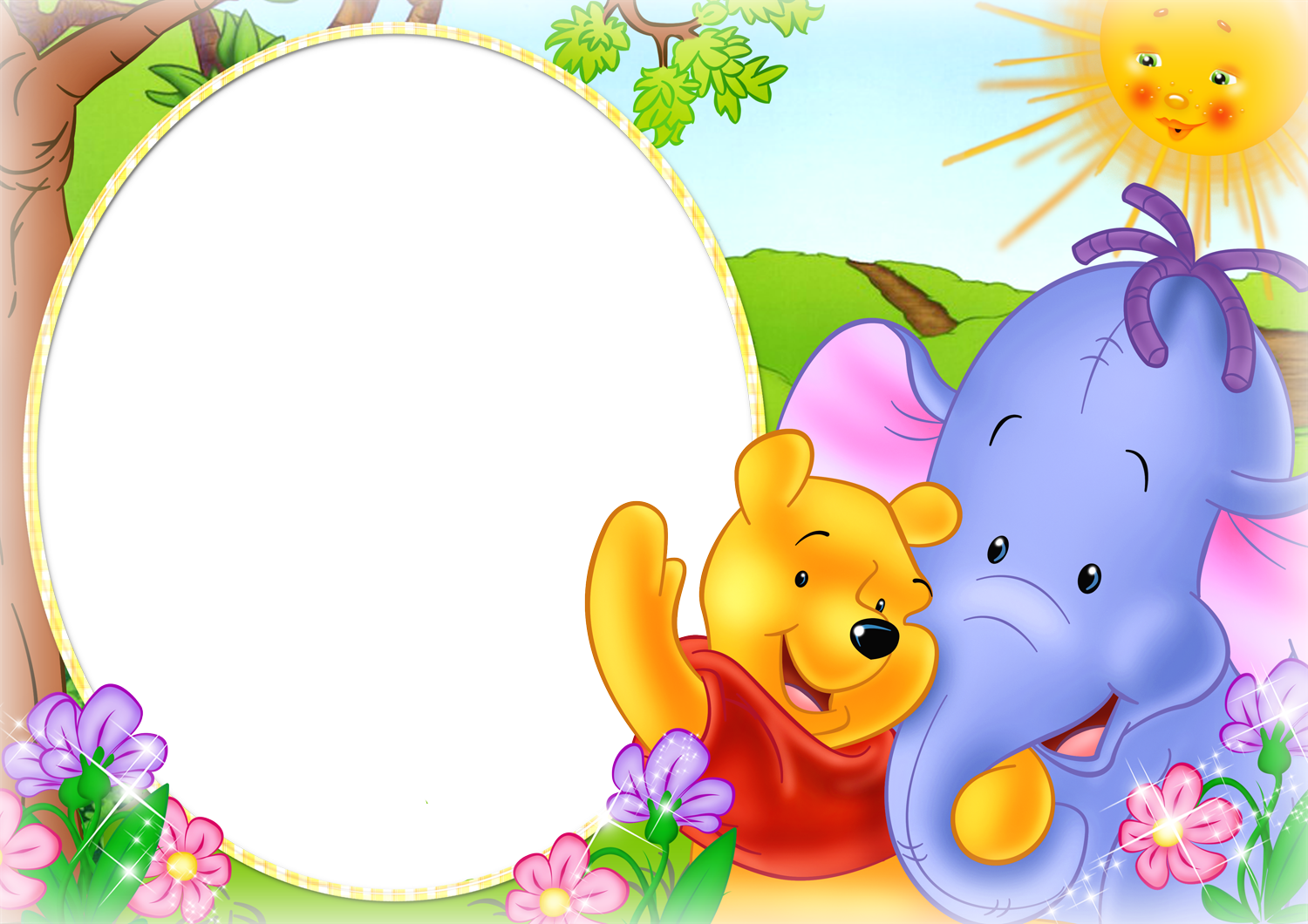 winnie the pooh photo frame elephant, sun png #17488